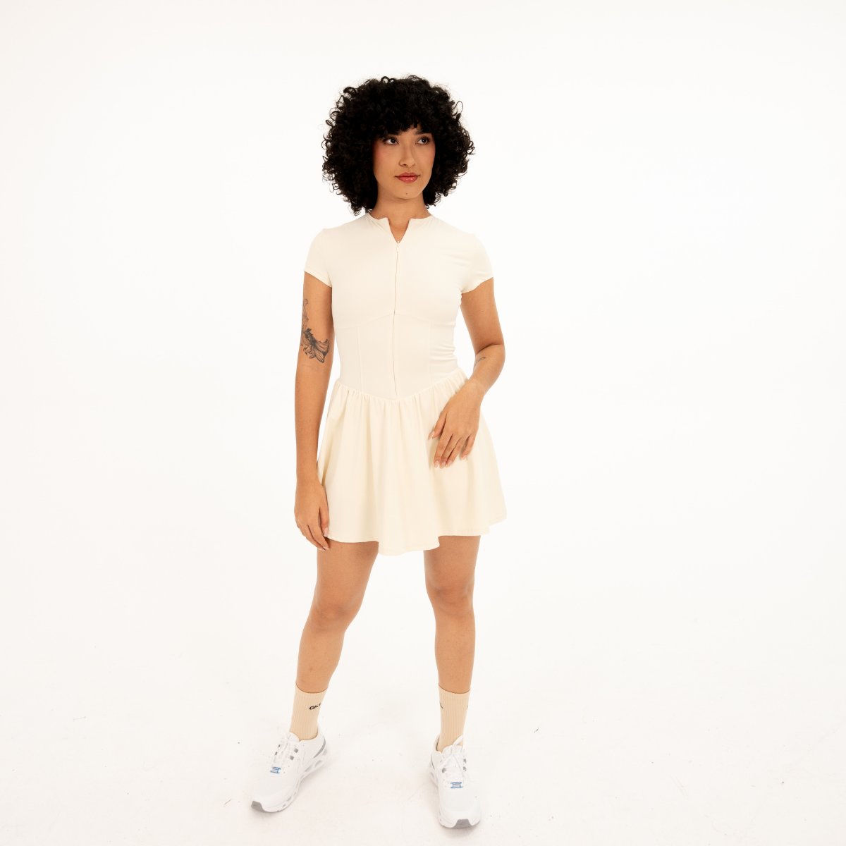 Crème Brûlée Zip Up Mini Dress